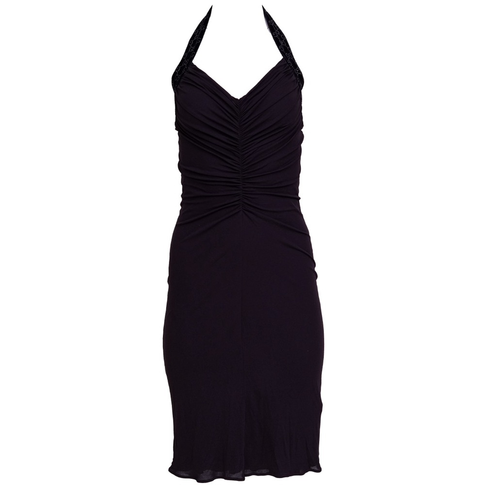 Gucci 2006 Embellished Halter Open Back Black Dress